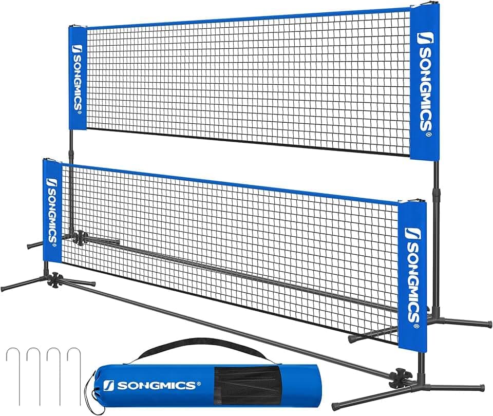 SONGMICS Rete da badminton da 3 m, rete da pallavolo, altezza pali regolabili, set portatile per tennis