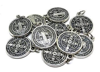 GTBITALY GTBITALY 60.048.30 Medaglia di San Benedetto con Anello Argento 10 Medaglie da 20 mm 2 cm Saint Benedict Esorcista Esorcismo