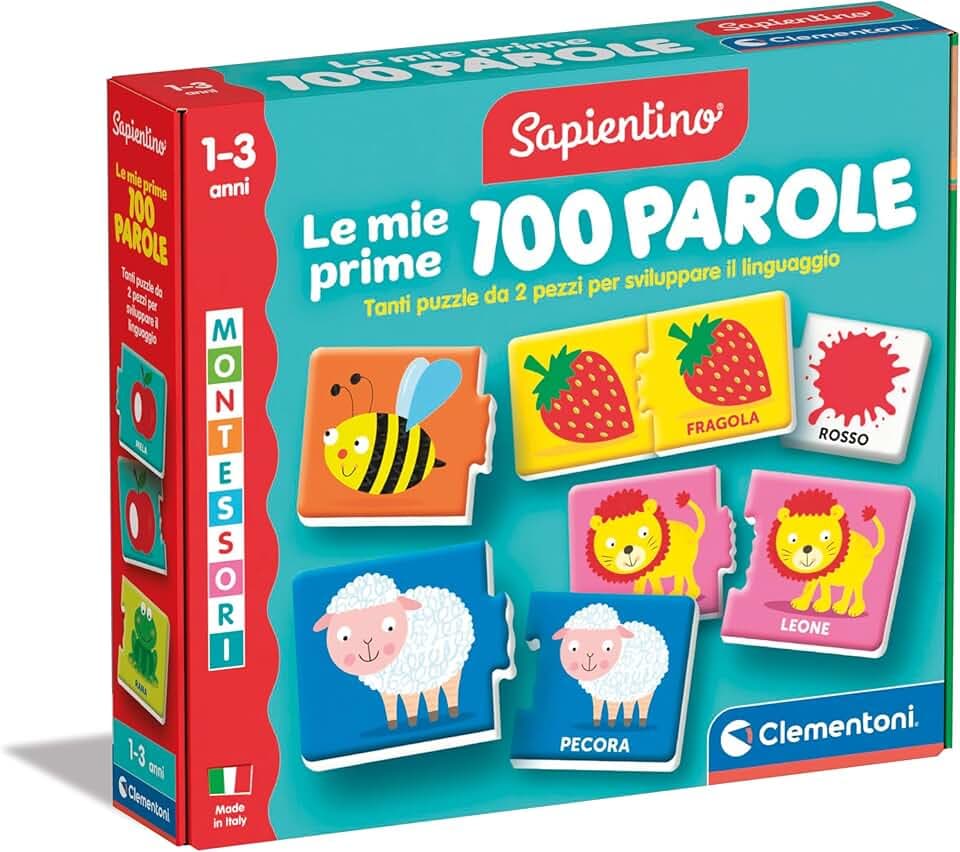 Clementoni - Sapientino Montessori Le Mie Prime 100 Parole, Gioco Educativo Bambini 1-3 Anni con 54 Puzzle a Incastro per Imparare Nuovi Vocaboli, Made in Italy, Lingua Italiana, 16851