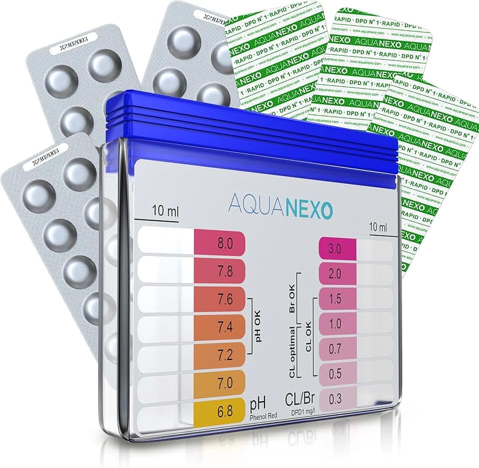 tester per piscina pH e cloro incl. 60 pastiglie di prova per piscina, pool test kit, kit controllo cloro e ph piscina