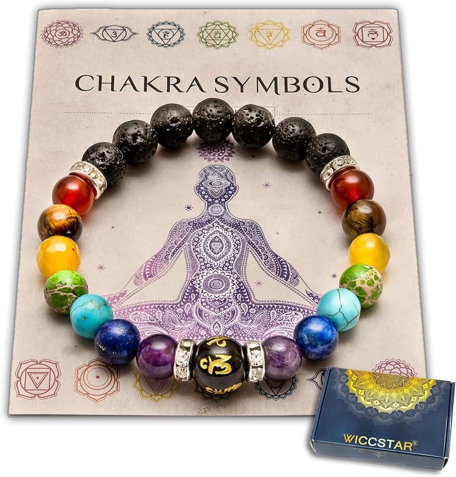 WICCSTAR Doppio Chakra Bracciale Yoga Reiki. Energia Guarigione Equilibrio Pietre vere Gioielli
