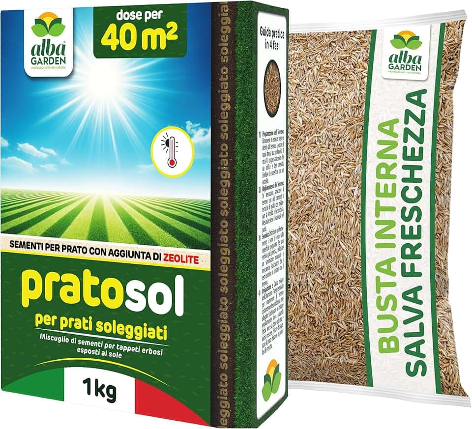 Albagarden - Semi Prato Resistente Alla Siccità - 40m² - Sementi Erba per Tappeti Erbosi per Zone Soleggiate - Calpestabile - Rapida Crescita per ogni tipo di Terreno