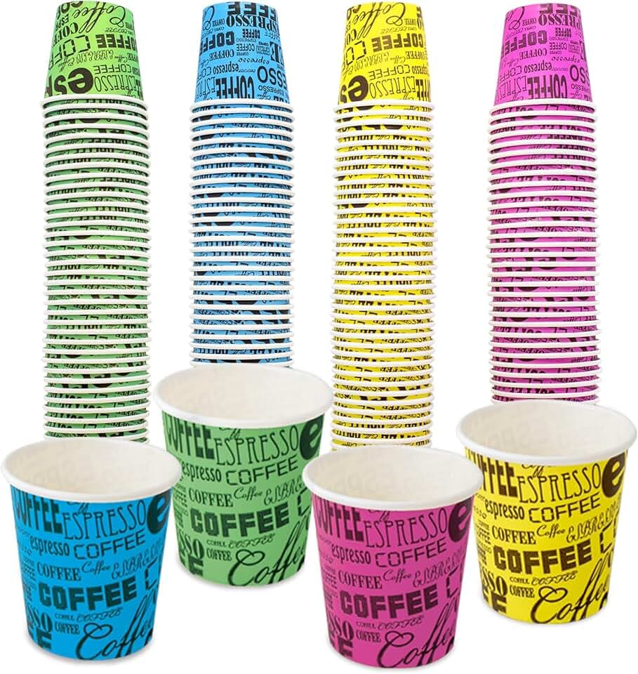 COFFISANO 200 Bicchierini da Caffè Colorati | Bicchieri in Cartoncino da 75 ml per Espresso Tè Bevande Usa e Getta in Monouso Riciclabili, per Ristoranti, Ufficio, Asporto, Bar