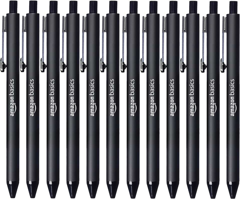 Amazon Basics Penna a sfera a scatto - Nero - Confezione da 12