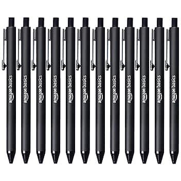 Amazon Basics Penna a sfera a scatto - Nero - Confezione da 12