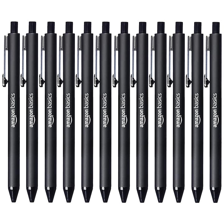 Amazon Basics Penna a sfera a scatto - Nero - Confezione da 12