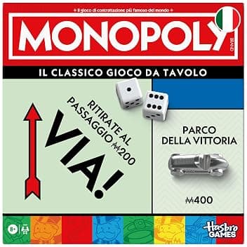 Hasbro Gaming, Monopoly, Gioco da Tavolo, Ideale per Famiglia e Amici, per Bambini e Bambine da 8 Anni in Su, Include Vaschetta Contenitore e Pedine Più Grandi, per 2-6 Giocatori, in Italiano
