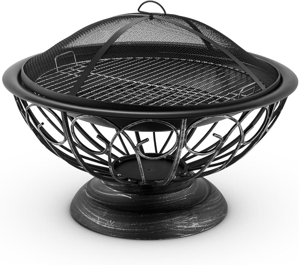 Blumfeldt Braciere 2-in-1 - Bracere da Giardino, Bracere con Griglia, Barbecue, Parascintille, Acciaio Brunito, Attizzatoio, Design Antico, 75 x 60 cm (ØxH), Carbone o Legna, Stile: Tulip, Nero