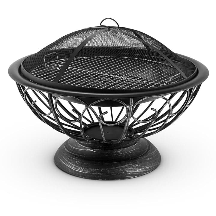Blumfeldt Braciere 2-in-1 - Bracere da Giardino, Bracere con Griglia, Barbecue, Parascintille, Acciaio Brunito, Attizzatoio, Design Antico, 75 x 60 cm (ØxH), Carbone o Legna, Stile: Tulip, Nero