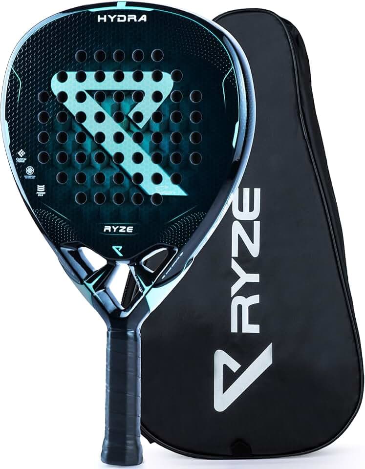 RYZE HYDRA Racchetta da Padel 100% in Fibra di Carbonio - Massima Potenza + Controllo - 365g con EVA-18 Flex - Superficie Strutturata - Padel Racchetta per Uomo e Donna - Custodia Inclusa