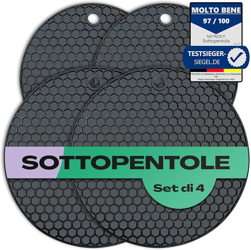 Sottopentola Silicone 4 Pezzi - resistente al calore fino a 230C° - Rispettoso dell'alimentazione - Sotto Pentola da Cucina - Proteggi Pentole - Protezione piano induzione - Tappentini - Salvapentole