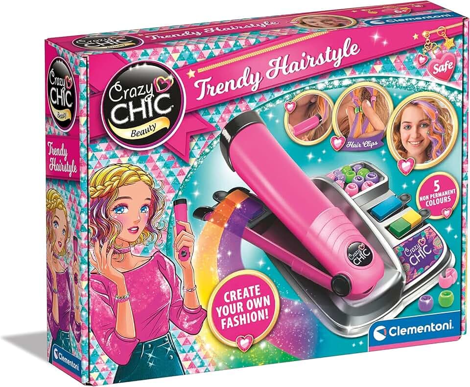 Clementoni Crazy Chic - Trendy Hairstyle, Piastra Colora Capelli e Set Perline per Decorazioni, Gioco Creativo Bambina 6+ Anni, Idea Regalo per Styling e Acconciature Uniche, Made in Italy, 18750