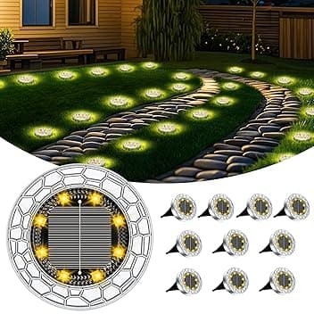 FIFlying 10 pezzi Luci Solari da Giardino, 8 LED Lampade Solare da Terra, Acciaio Inossidabile Bianco Caldo Faretti Sepolta Solari a Led da Esterno, per Prato, Vialetto, Marciapiede, Patio