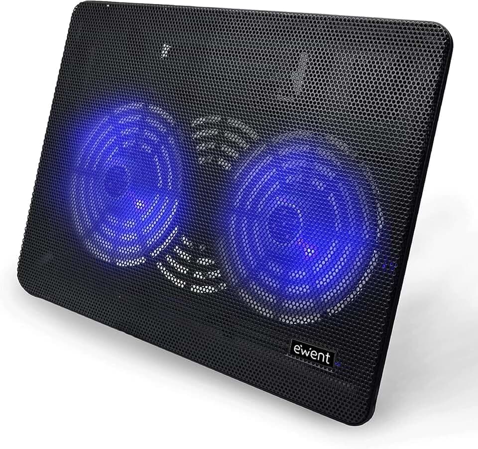 Ewent EW1256 - Pad di raffreddamento a 2 ventole, per Notebook fino a 17", Nero, 34 x 25 x 2 cm
