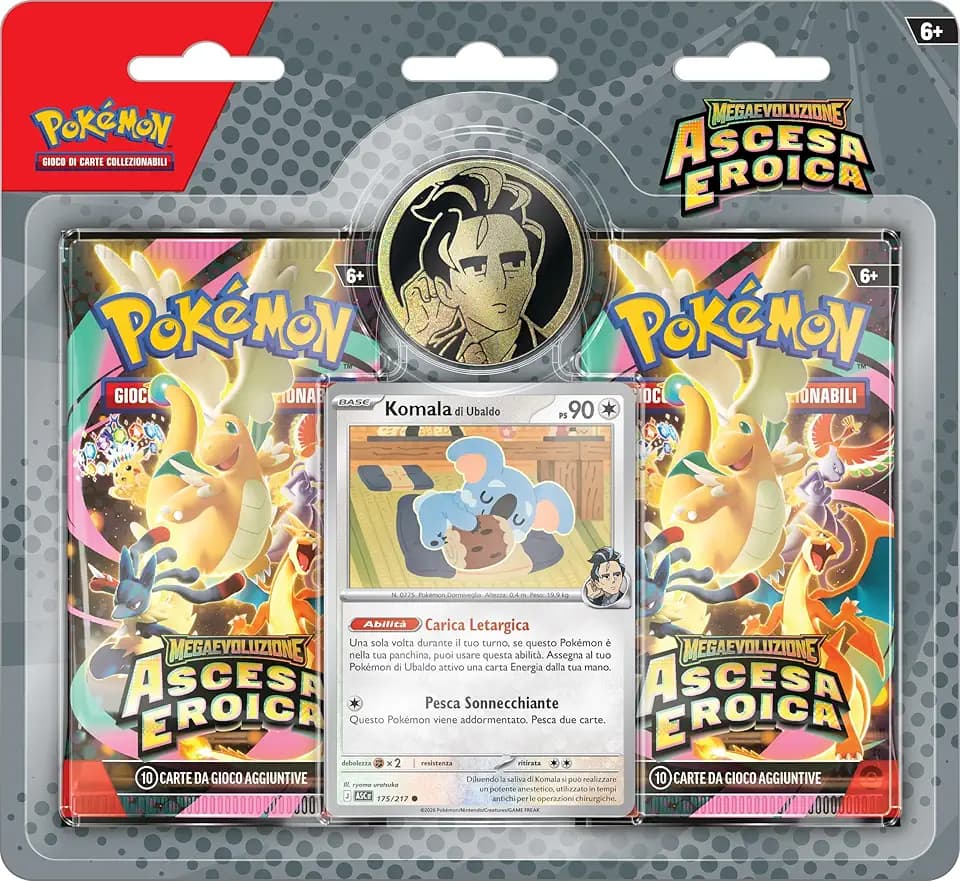 Pokémon: collezione Ubaldo dell’espansione Megaevoluzione - Ascesa Eroica del GCC Pokémon (una carta promozionale olografica, una moneta e due buste di espansione), Edizione in Italiano