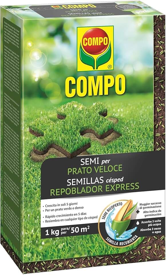 COMPO SEMI per Prato Veloce, Miscela Speciale, Seme Ricoperto, Per rigenerare Tappeti Erbosi, 1 kg