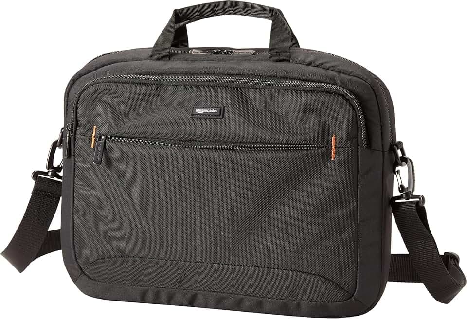 Amazon Basics Borsa compatta per computer portatile con tasche per accessori (15,6 pollici, 40 cm), nero, confezione da 1