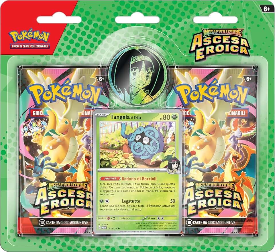 Pokémon: collezione Erika dell’espansione Megaevoluzione - Ascesa Eroica del GCC Pokémon (una carta promozionale olografica, una moneta e due buste di espansione), Edizione in Italiano