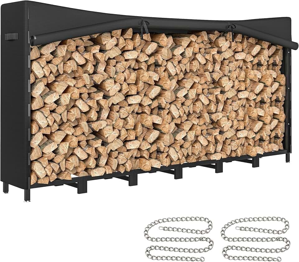 Outsunny Legnaia da Esterno in Acciaio, Portalegna da Esterno con Copertura Impermeabile Oxford 600D, Struttura Regolabile e Catene in Metallo, Porta Legna Rialzato, 0.8m³, 235x31x116 cm, Nero