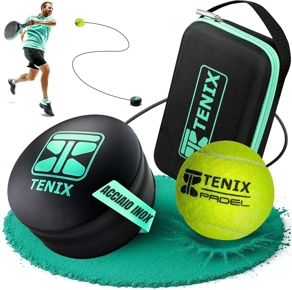 TENIX® Padel Trainer in Acciaio Inox [Non Serve riempirlo d'aqua] Allenamento Padel da Solo per Uomo e Donna | Gioca in Giardino, al Parco o sul Campo | Regalo Divertente per Amanti del Padel!