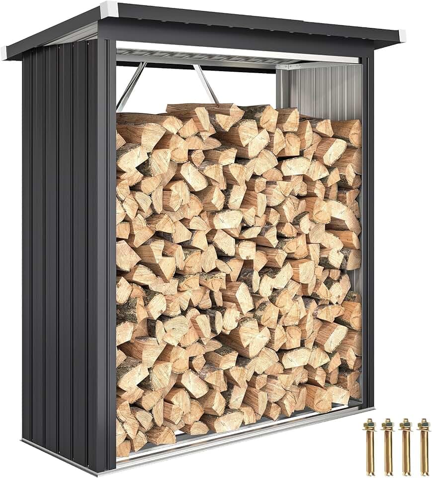 Outsunny Portalegna da Esterno, Legnaia da Esterno in Acciaio Zincato, Capanno Casetta Porta Legna con Base Rialzata e Tetto Inclinato, Montaggio Veloce, 0.77 m², 150x66.5x150 cm, Grigio Scuro
