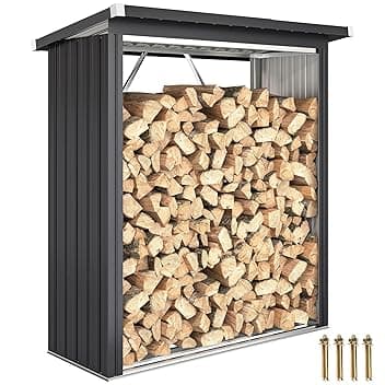 Outsunny Portalegna da Esterno, Legnaia da Esterno in Acciaio Zincato, Capanno Casetta Porta Legna con Base Rialzata e Tetto Inclinato, Montaggio Veloce, 0.77 m², 150x66.5x150 cm, Grigio Scuro