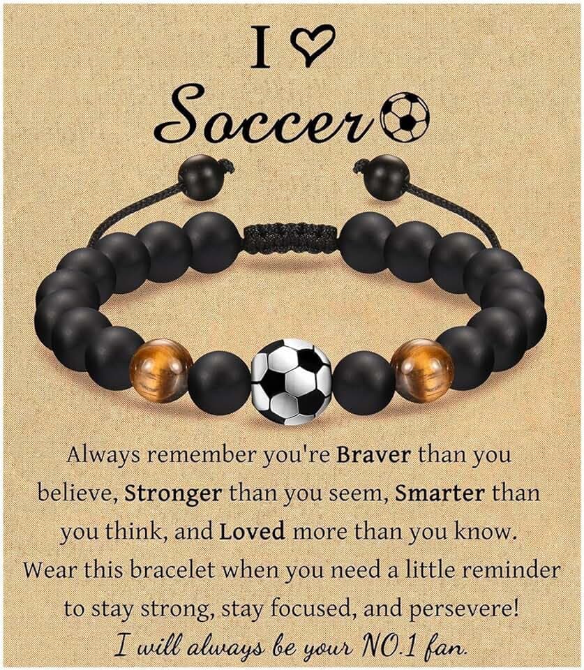 COYUN COYUN Bracciale da Calcio Regali, Bracciale Calcio 3D Pietra Naturale Occhio di Tigre giallo, Idee Regalo Ragazzo 5 6 7 8 9 10 11 12 Anni Regalo di Compleanno per Ragazzi, Figlio, Nipote e Fratello