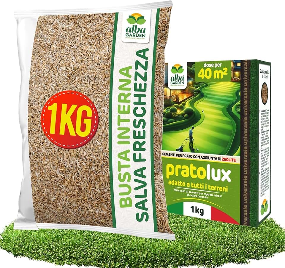 Albagarden - Semi Prato Universale Resistente - 40m² - Per Zone Ombreggiate e Soleggiate - Sementi Erba per Tappeti Erbosi Inverno Estate - Calpestabile - Rapida Crescita per ogni tipo di Terreno
