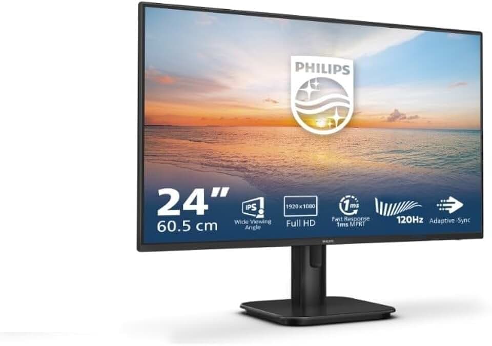 PHILIPS Monitor 24E1N1100A 24 pollici 1920x1080, FHD, 120Hz, IPS Panel, 4ms GtG, Speakers, (HDMI1x 1.4) Nero