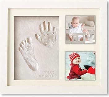 Cornice Impronte Neonato 5ª Generazione - Kit Impronte Mani e Piedi in Argilla Morbida - Regalo per Neonati con Portafoto da Tavolo e Parete