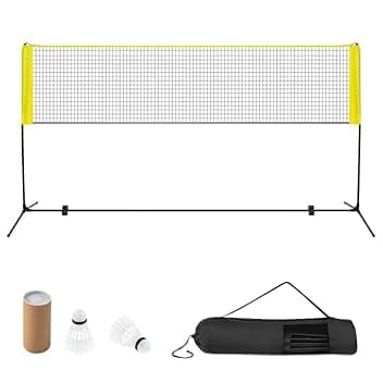 LIFEZEAL Rete da Badminton, Altezza Regolabile, Rete Tennis Portatile 2 Volani, Tappi per Piedi, Morsetti e Borsa, per Uso Interno ed Esterno, per Pallavolo, Pickleball