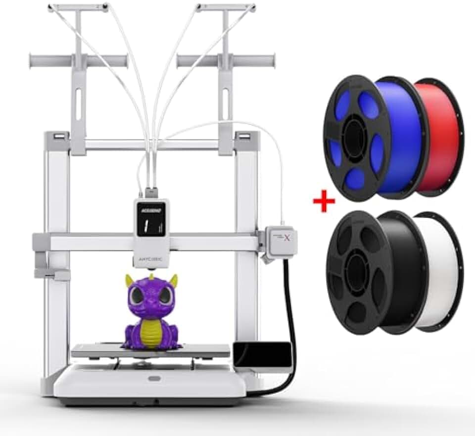 Anycubic Kobra X Multicolore Stampante 3D & PLA+ Filamento Nero&Bianco&Rosso&Blu 4KG, Stampa a 4 Colori, Velocità Elevata di 600 mm/s
