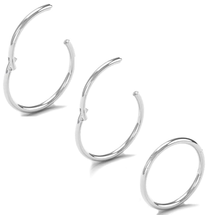 Voarge 3 pezzi naso anello argento oro 20G piercing naso 7mm 8mm 9mm setto gioielli nero oro rosa segmento naso piercing anello Hoop Lip Tragus Helix piercing orecchini