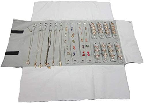 Centeraly Casa Viaggio Gioielli Custodia Rotolo Borsa Organizer Pieghevole Velluto Gioielli Conservazione Borsa Organizer per Collana Bracciale Orecchini Anello - Grigio