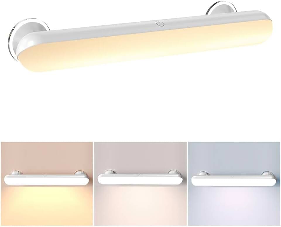 GOVSSING Luci per Specchio da Trucco con Ricaricabile Batteria da 5000mAh, Dimmerabile Luci Specchio Make Up con Ventosa Adesiva, Illuminazione Senza Fili, Lampada Specchio Telecomandata Magnetica