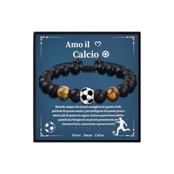 VGWON Regali Braccialetto di Calcio per Ragazzi, Regali di Compleanno e Natale per Ragazzo, Regalo per Figli, Nipoti e Fratelli, Braccialetto di Calcio in Pietra Naturale 3D 185