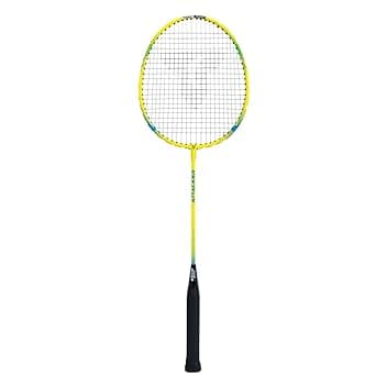 Talbot-Torro Racchetta da Badminton Attacker, per Principianti, in Acciaio Temprato, Forma Classica della Testa, Giallo/Blu, 429806