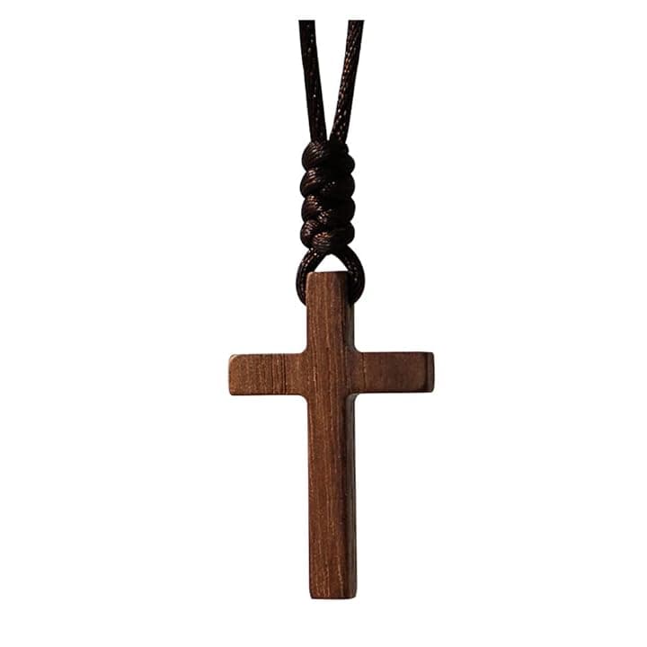 Xianli Wang Croce in Legno Naturale Ciondolo Collana Per Gli Uomini Donne Legno Noce Massiccio Cristiano Battesimo Natale Pasqua Preghiera Fede Conferma Compleanno Regalo Auto Retrovisore Specchio Appeso