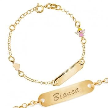 Sakrami Bracciale Argento 925 Bimba Piastrina Personalizzabile con Nome e Angioletto Smaltato Kids Collection + Confezione Regalo Personalizzata - Braccialetto per Nascita Comunione o Battesimo