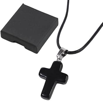 HAPZUR HAPZUR Collana con Croce Nera (1 Pezzo) + Scatola (1 Pezzo), Gioielli per Bambini, Collana alla Moda, Accessori per Gioielli Fai-da-Te, Regalo Prima Comunione Bambino Bambina (Nero)