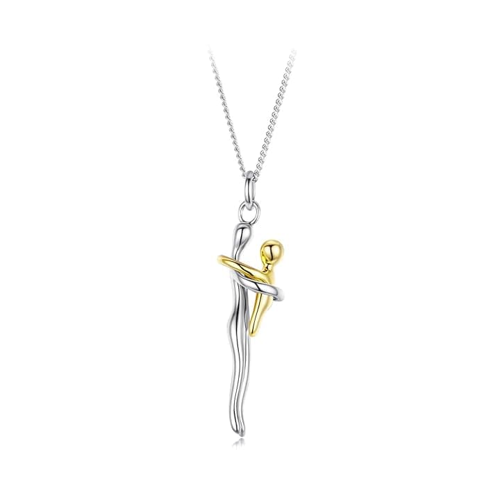 IRIRI Collana con abbraccio for mamma e bambino in argento Sterling S925 for donna | Catena regolabile da 40+5 cm | Ciondolo in oro bianco galvanizzato for la festa della mamma e for l'uso quotidiano