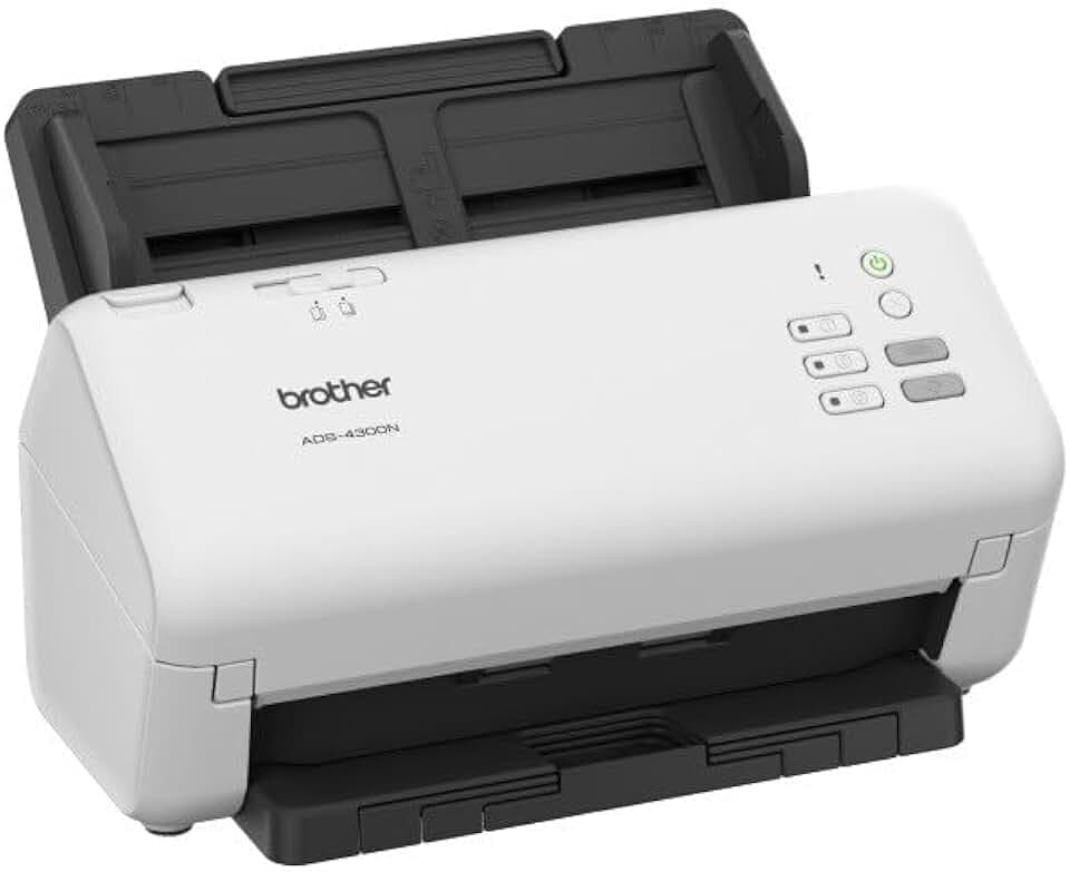 Brother ADS4300N | Scanner Desktop A4 | 40 pag/min | Scan ronte/Retro | ADF 80 fogli | Scansione diretta su host USB | LAN e USB (no WiFi)
