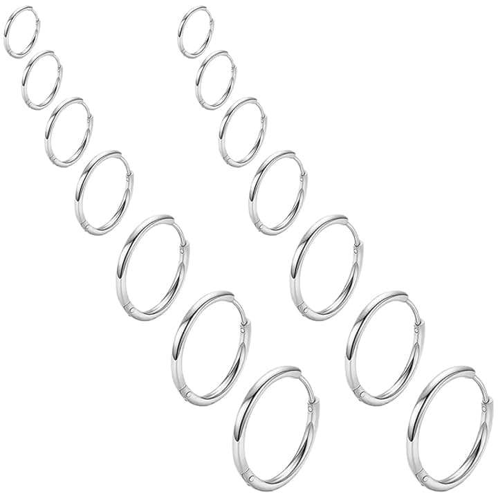 COYUN COYUN 7 Paia orecchini Argento a cerchio per uomini e donne, Orecchini Acciaio Inossidabile di Orecchini Cerchio Piccoli per Uomini e Donne Ipoallergenici Set di Orecchini 8-20 mm (argento)