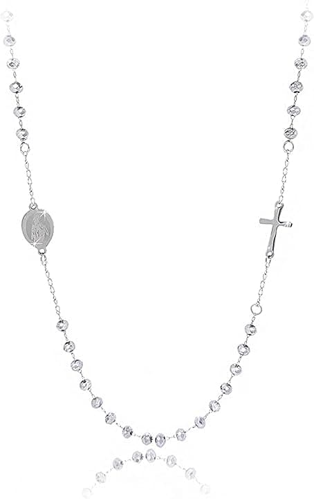 SAGA GIOIELLI COLLANA ROSARIO ACCIAIO CRISTALLI ARGENTATI
