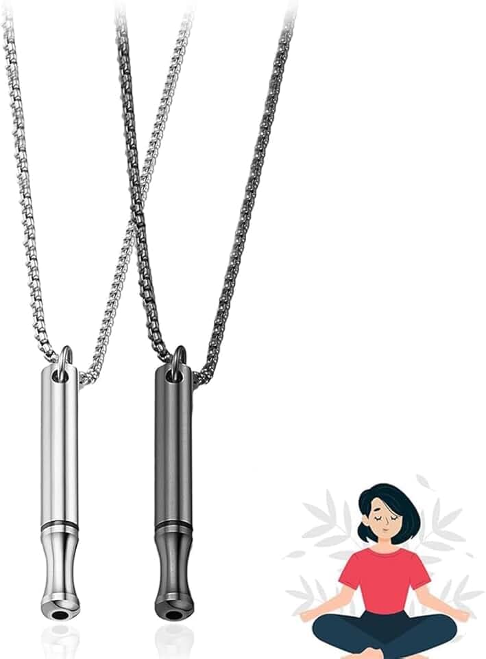 HQRKOTM 2 Pezzi Collana Consapevole Antistress, Collana Respiratoria, Collana per Smettere di Fumare, Collana per Alleviare lo Stress, Collana Respirazione in Acciaio Inossidabile(nero + argento)
