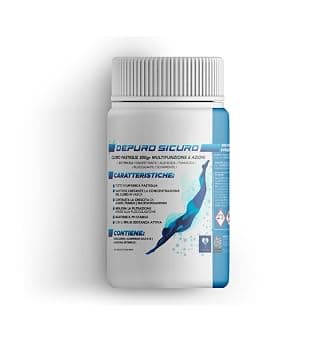 Depuro Sicuro kg 1 Cloro Multifunzione 6 Azioni pastiglie 200 Gr Battericida, Disinfettante, Alghicida, Fungicida, Flocculante, Schiarente, Stabilizzante del Ph