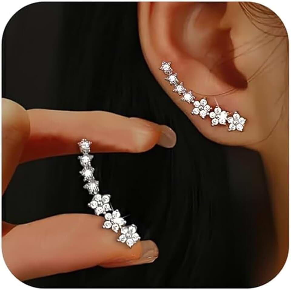Generic Orecchini a perno a forma di fiore, da donna, con zirconi cubici e brillanti, idea regalo