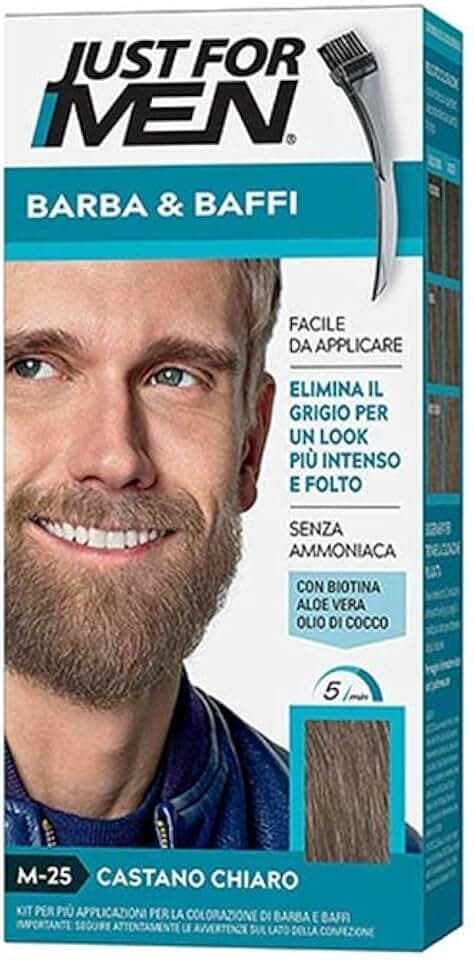 Just for Men Baffi e barba marrone chiaro, elimina il grigio per un aspetto più spesso e pieno – M25