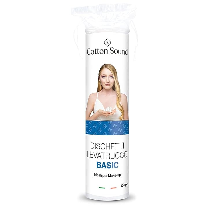 COTTON SOUND BASIC Dischetti Struccanti 100 Pezzi, Dischetti 100% Cotone, Adatti a Tutti i Tipi di Pelle, Ideali per la Rimozione del Trucco, Made in Italy