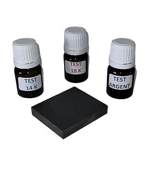 Générique Kit 3 flaconi per spatola test gioielli tester per oro 14 K, 18 K, argento pronto all'uso con pietra di tocco + istruzioni incluse